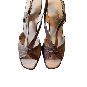 Vintage Penaljo Gray Suede Tradewinds Buckle Open Toe Heels Size 8N w/Box